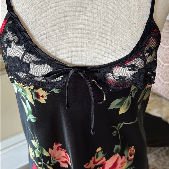 Cinema etoile VTG 🌺 black satin boho romantic floral lace maxi slip dress L - Picture 13 of 14